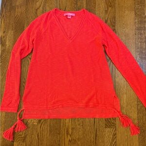 Lilly Pulitzer Vibrant Coral V-Neck Tunic with Tassels